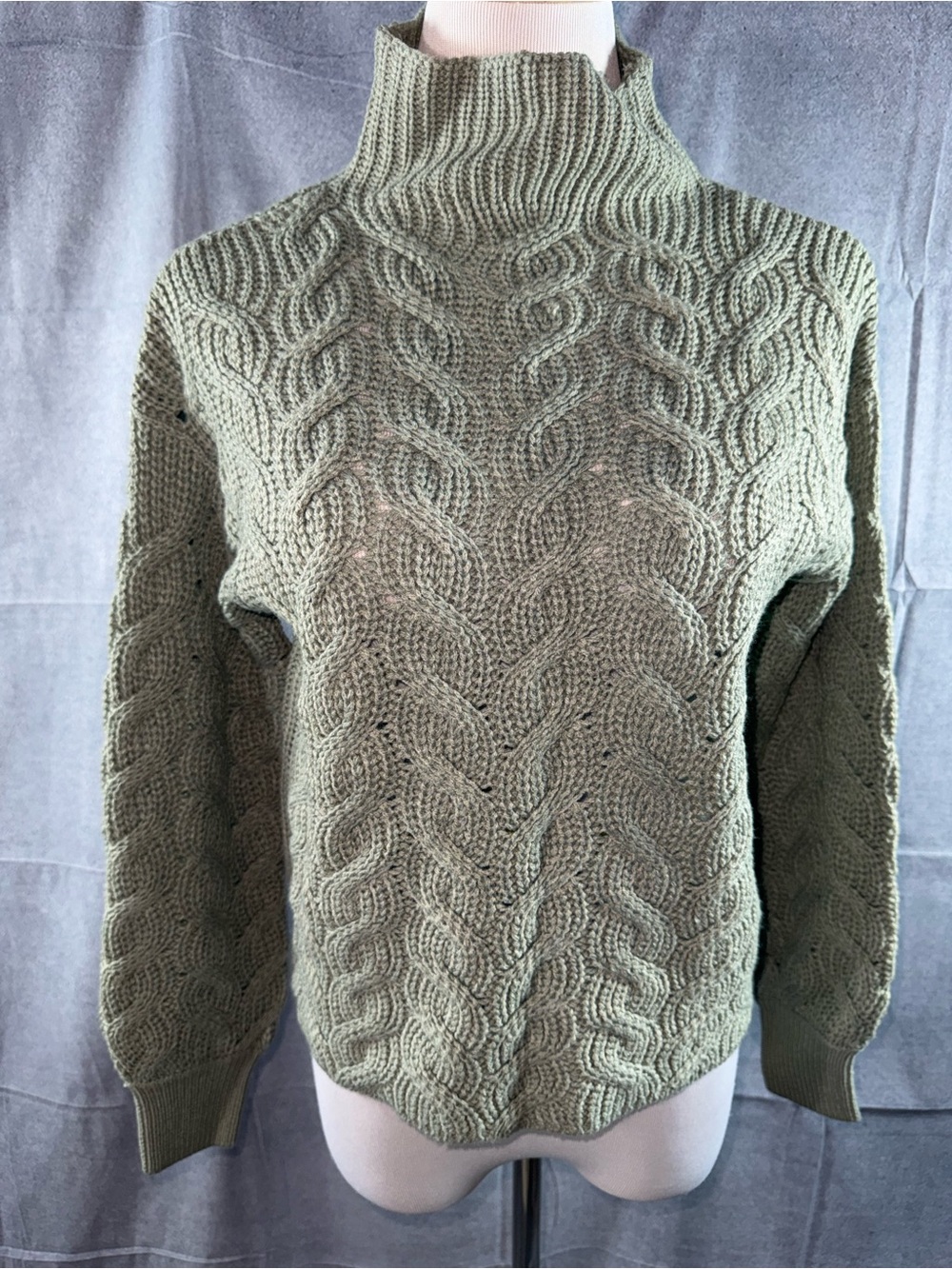 3178-Poof Apparel Chunky Cable Turtleneck Sweater in Olive